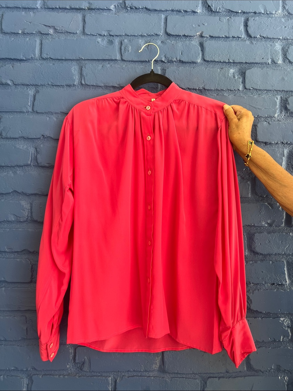 Saint Laurent Rive Gauche Hot Pink Silk vintage button up blouse Size 2 Feminine - Picture 14 of 14